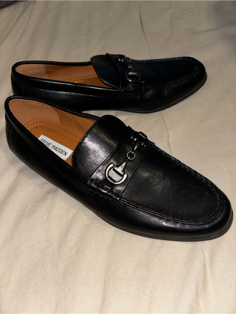 Steve Madden Black Leather Bit-Detail Slip-On Loafers